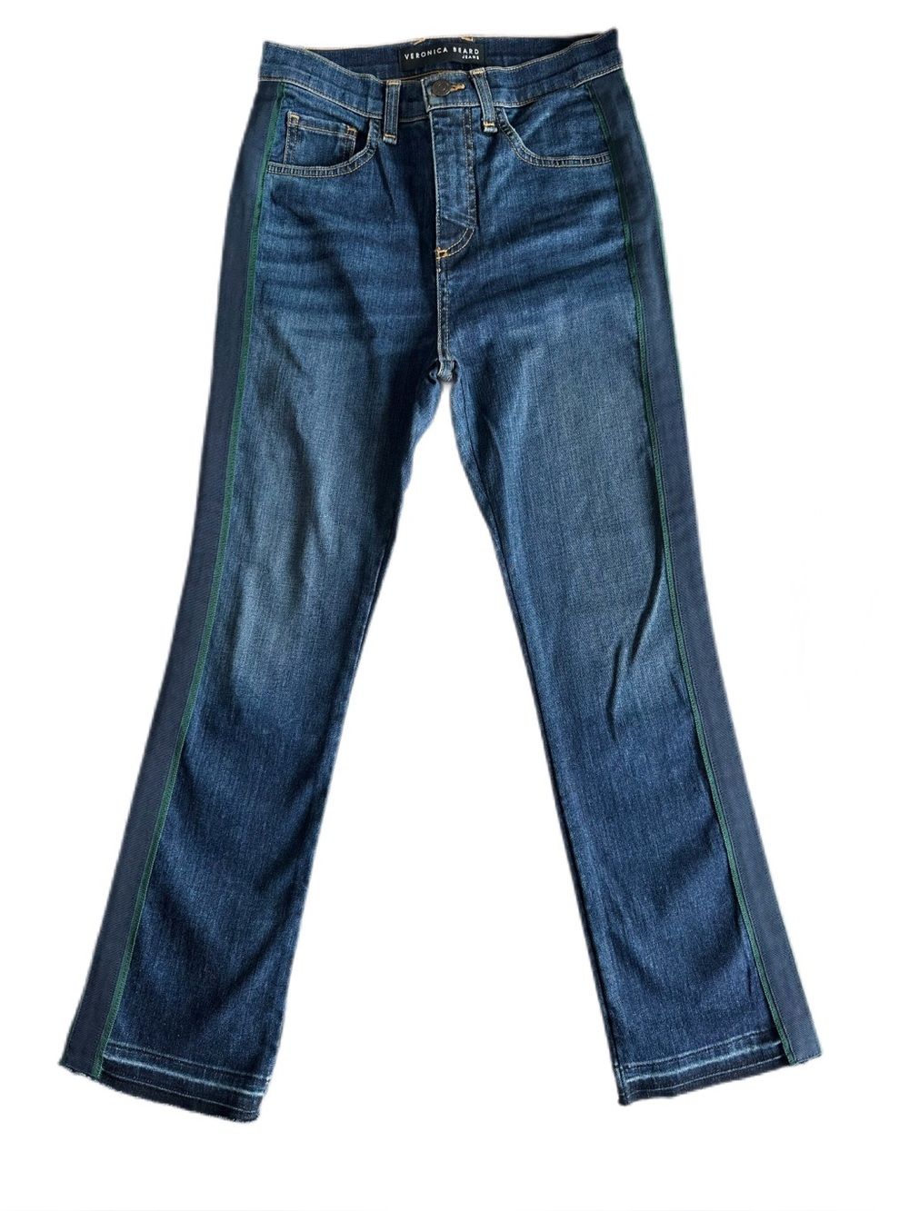 Veronica Beard Carly High Rise Kick Flare Tuxedo Stripe Jeans Blue Size 25